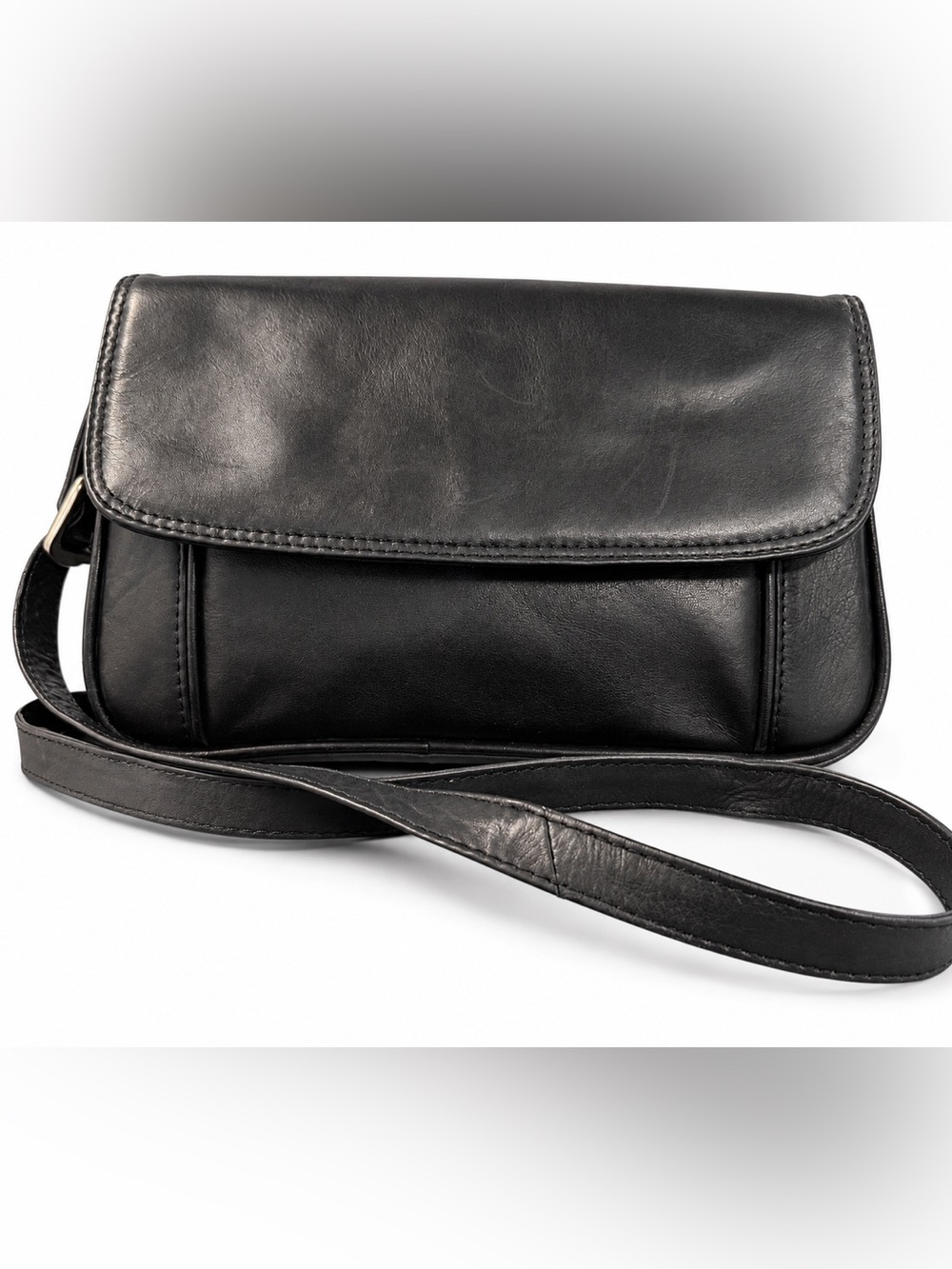 Chaos Leather Collection Black Leather Flap Crossbody Shoulder Bag Classic